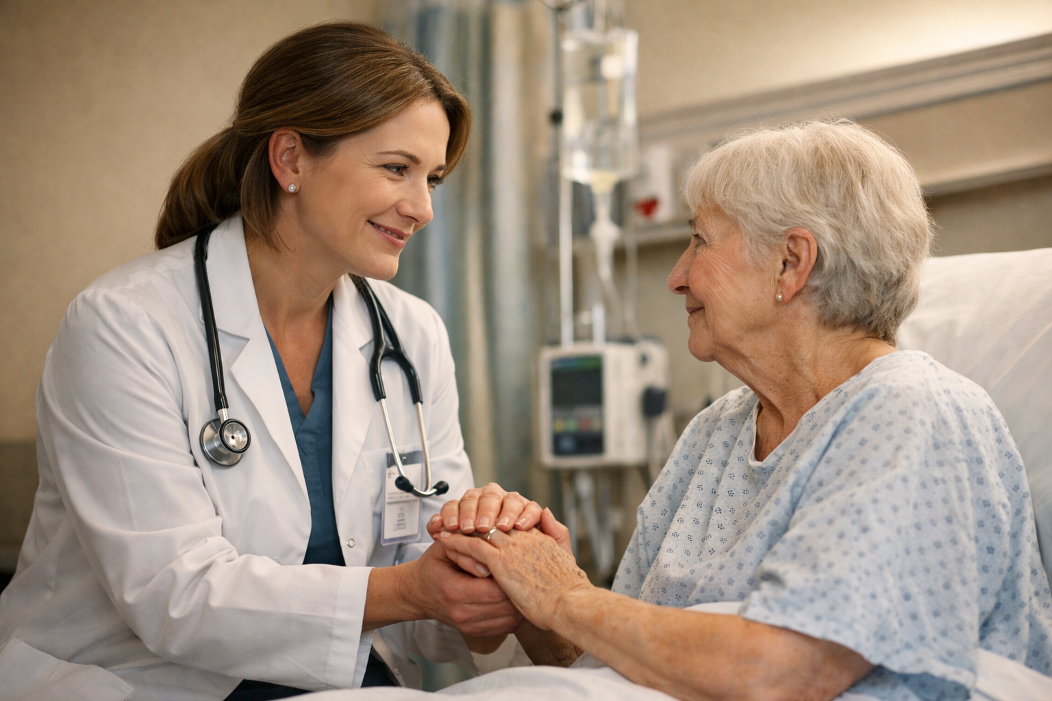 Medical oncologist with patient